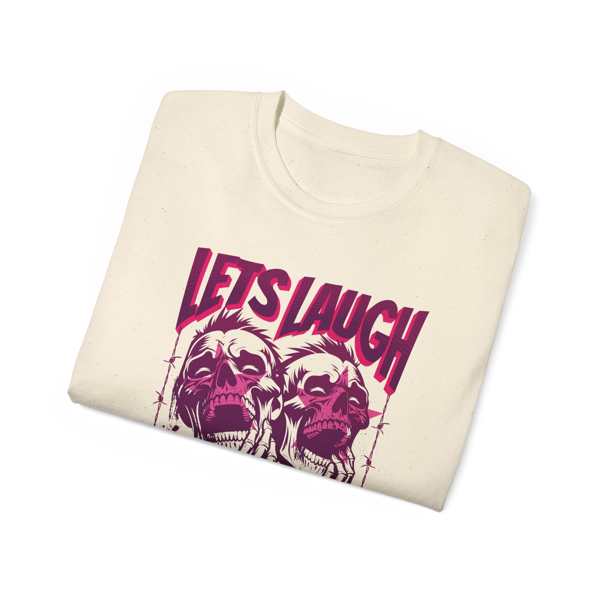 Let's Laugh After Life - Unisex Cotton Crew Tee (Front) - Damned Threads